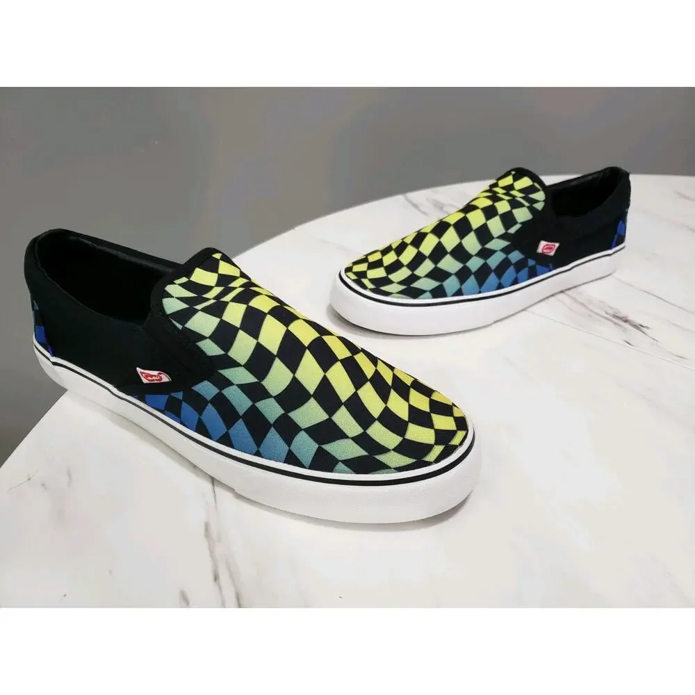 NEW NO BOX Ecko SLIP-ON Checkerboard Shoes Size 9 psychedelic Tie Dye hippie Men